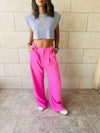 Fuchsia Solid Low Waist Pants