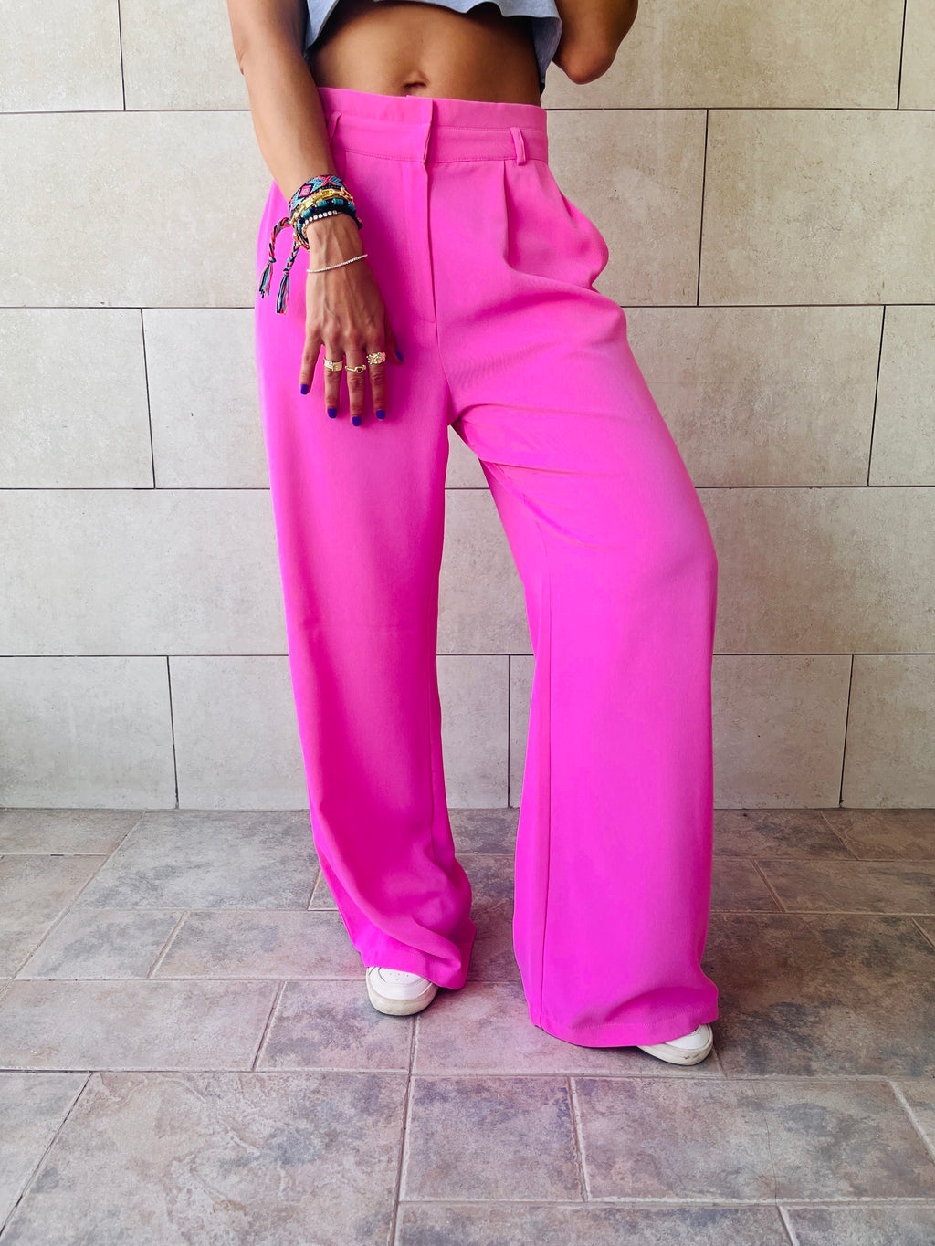 Fuchsia Solid Low Waist Pants