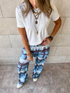 Baby Blue Plaid Satin Rope Pants