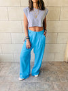 Baby Blue Solid Low Waist Pants