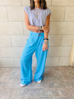 Baby Blue Solid Low Waist Pants