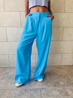 Baby Blue Solid Low Waist Pants