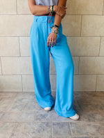 Baby Blue Solid Low Waist Pants