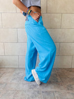 Baby Blue Solid Low Waist Pants