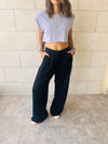 Black Solid Low Waist Pants