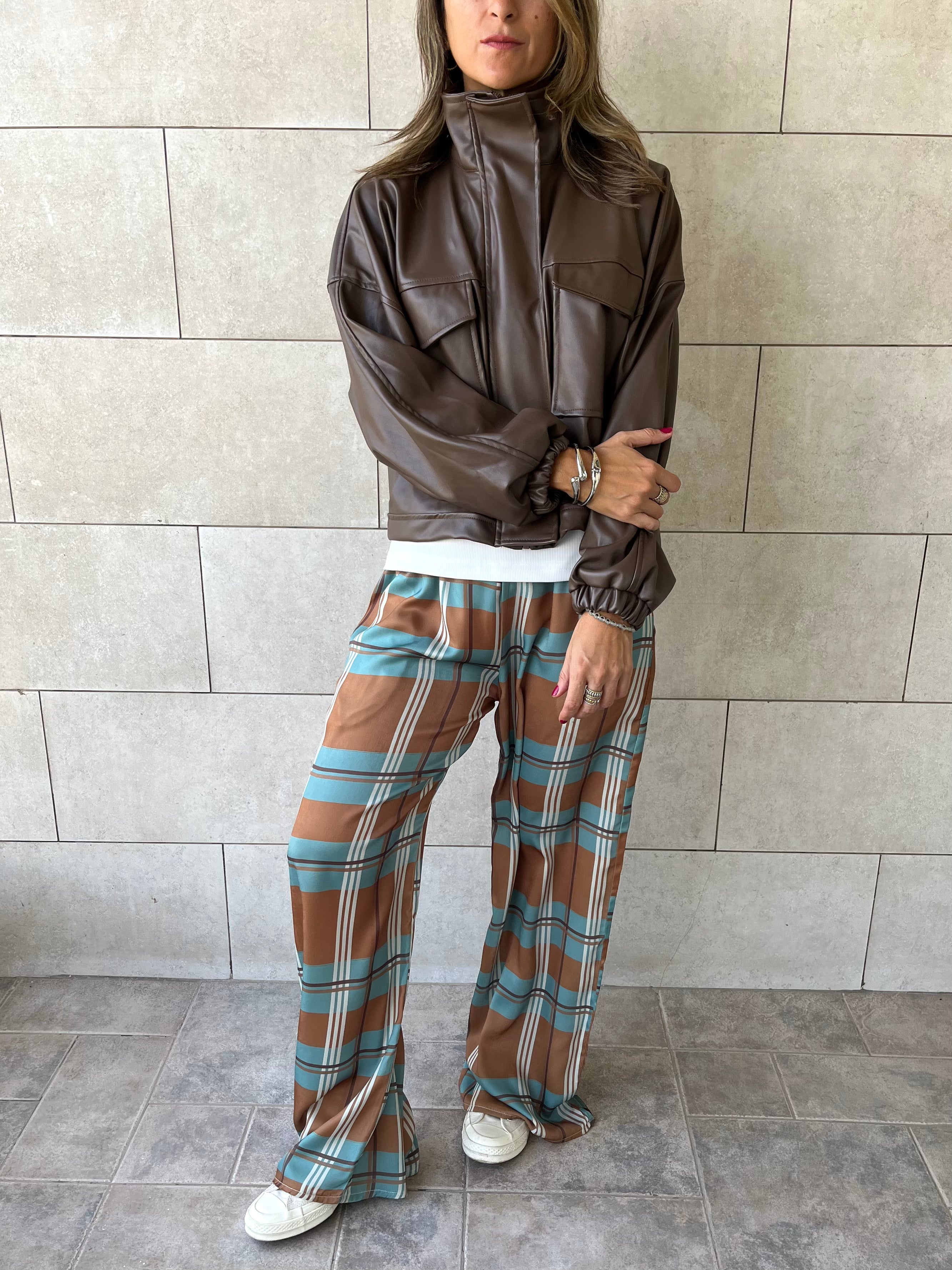 Brown Funnel Neck Leather Jacket