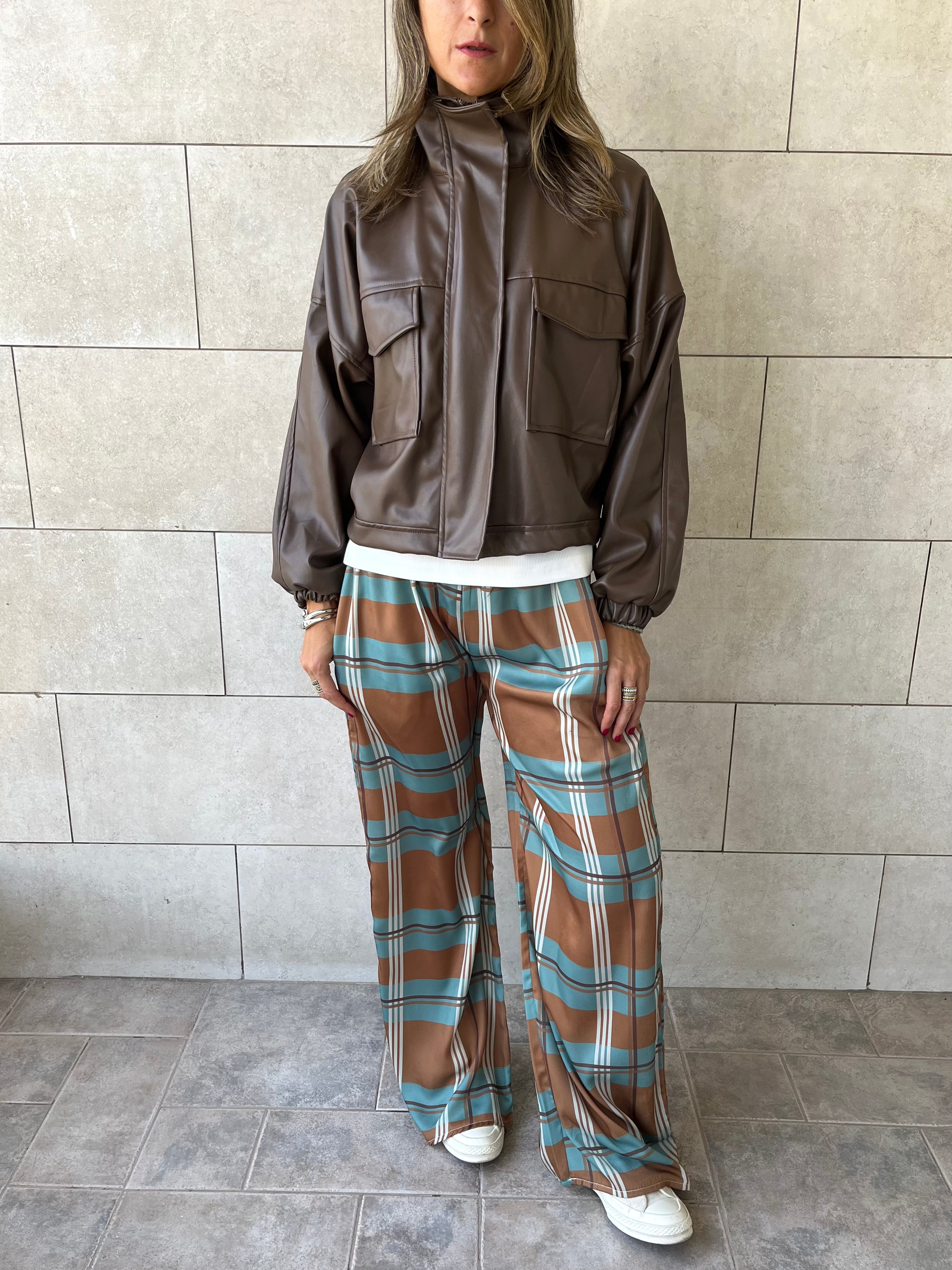 Brown Funnel Neck Leather Jacket