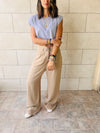 Beige Solid Low Waist Pants