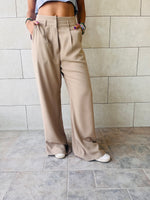 Beige Solid Low Waist Pants