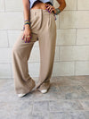 Beige Solid Low Waist Pants