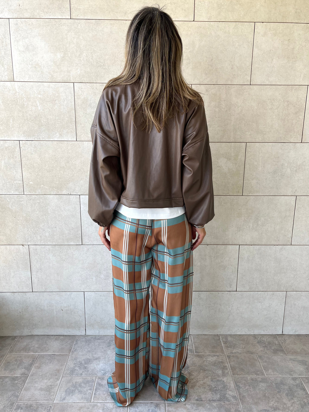 Brown Funnel Neck Leather Jacket