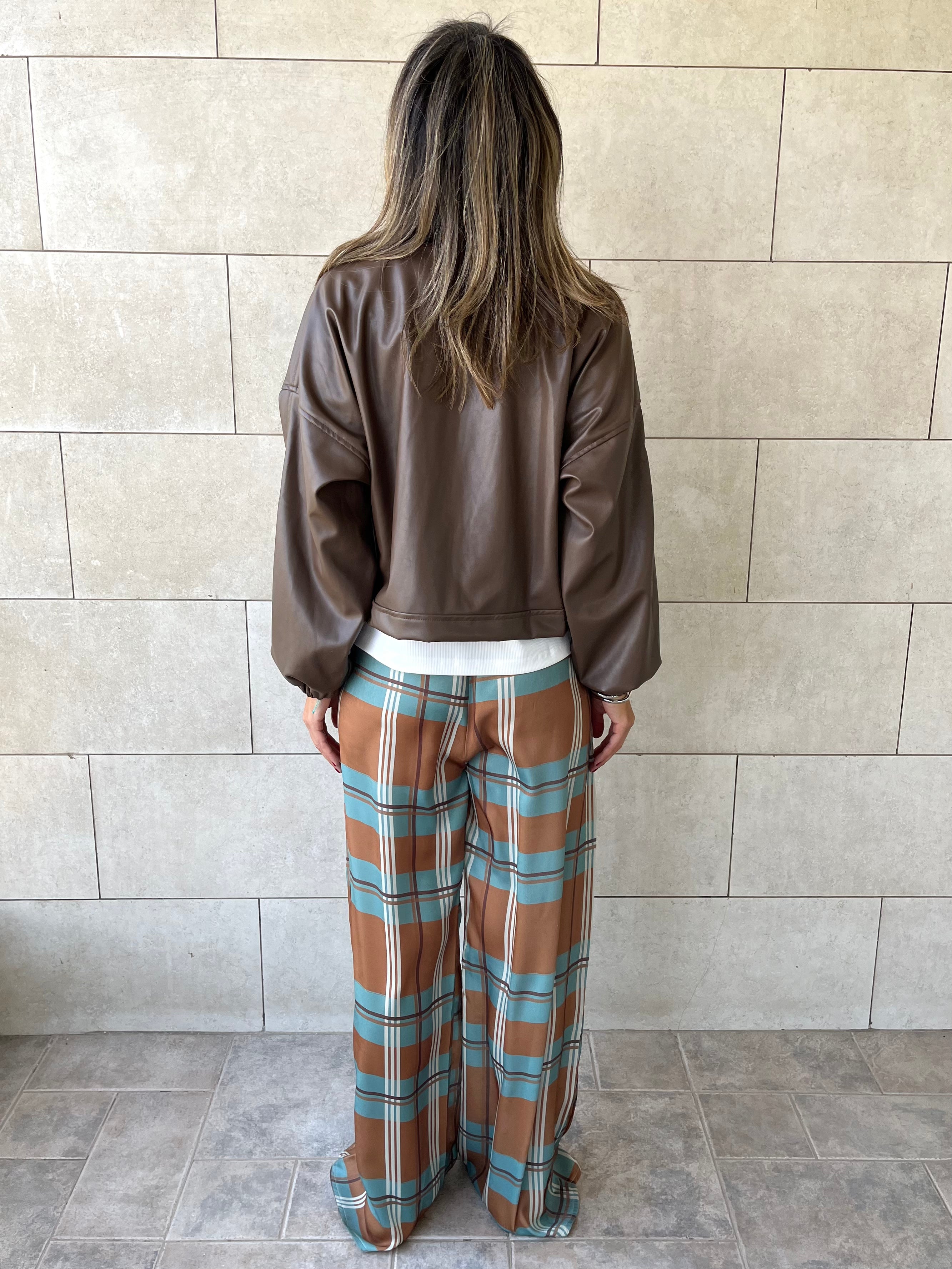 Brown Funnel Neck Leather Jacket