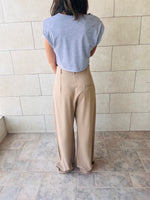 Beige Solid Low Waist Pants