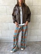 Brown Funnel Neck Leather Jacket