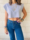 Grey Boxy Shoulder Cropped Tee
