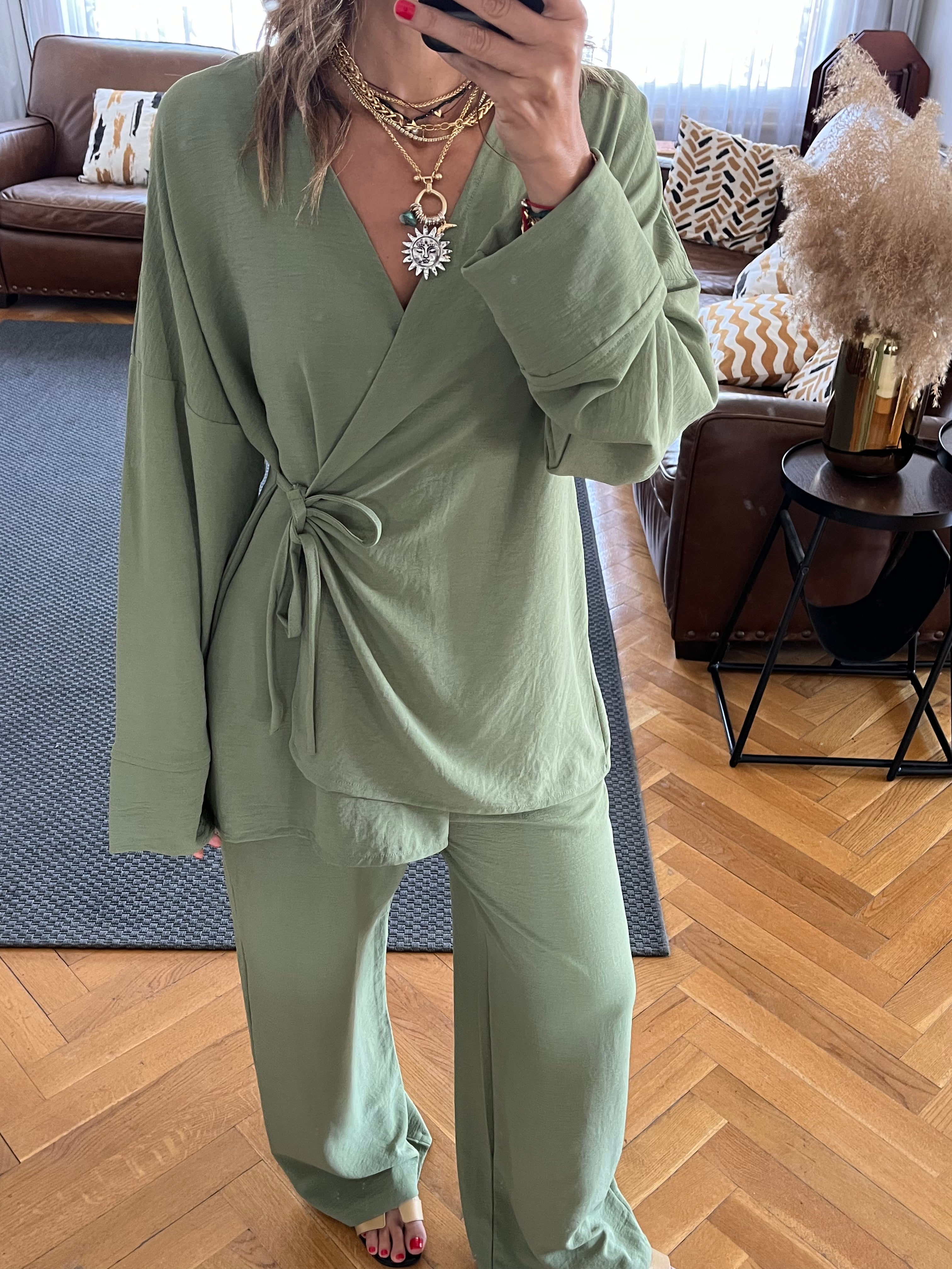 Olive Wrap Around Flowy Set