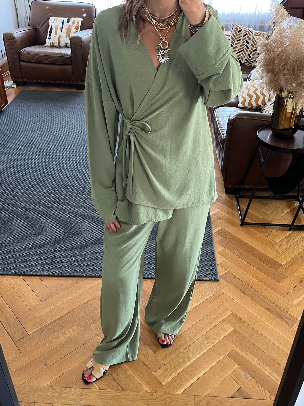 Olive Wrap Around Flowy Set