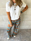 Camel Plaid Satin Rope Pants