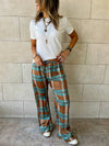 Camel Plaid Satin Rope Pants