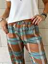 Camel Plaid Satin Rope Pants