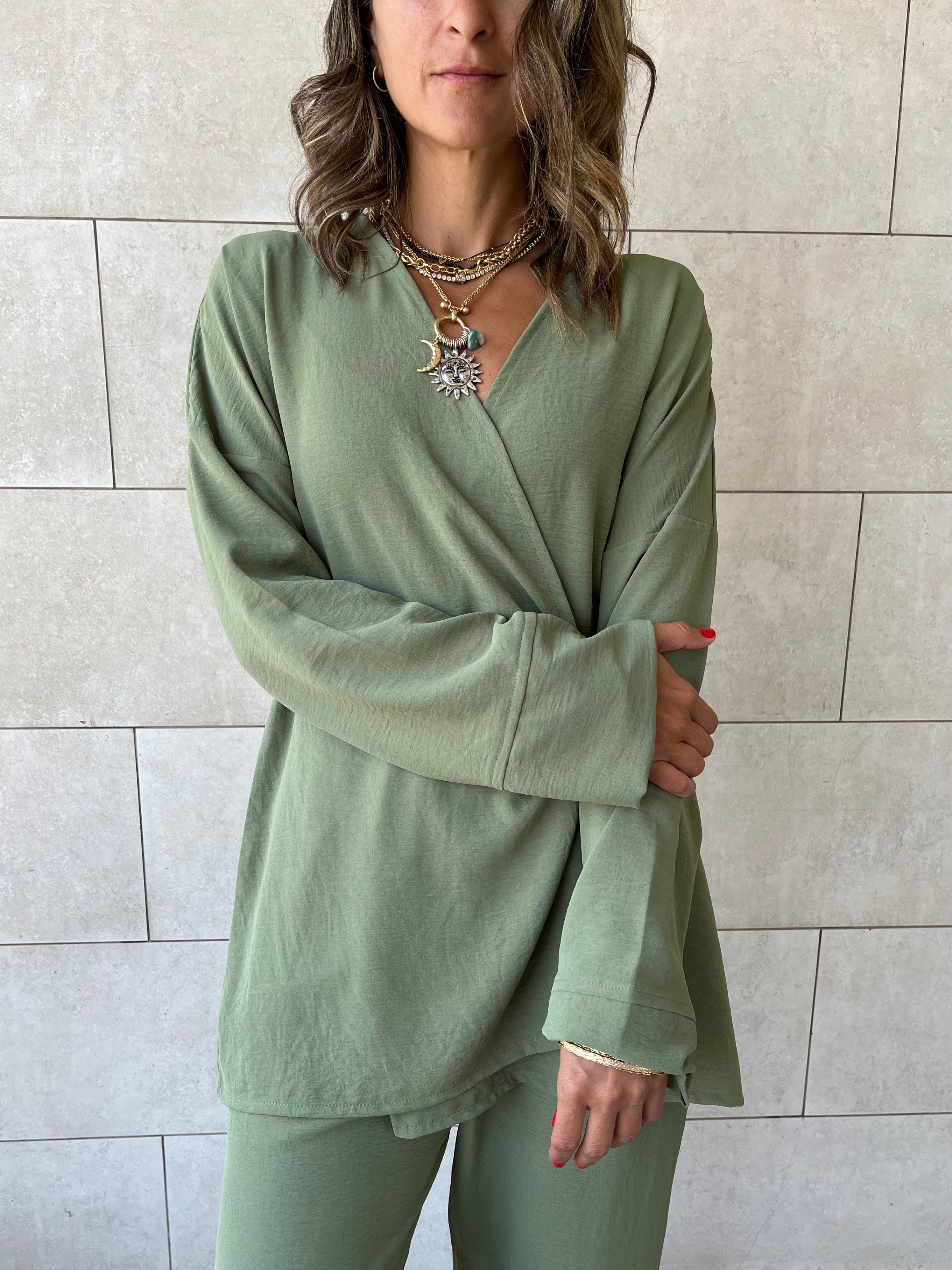 Olive Wrap Around Flowy Set