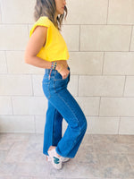 Yellow Boxy Shoulder Cropped Tee