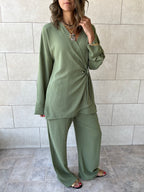 Olive Wrap Around Flowy Set