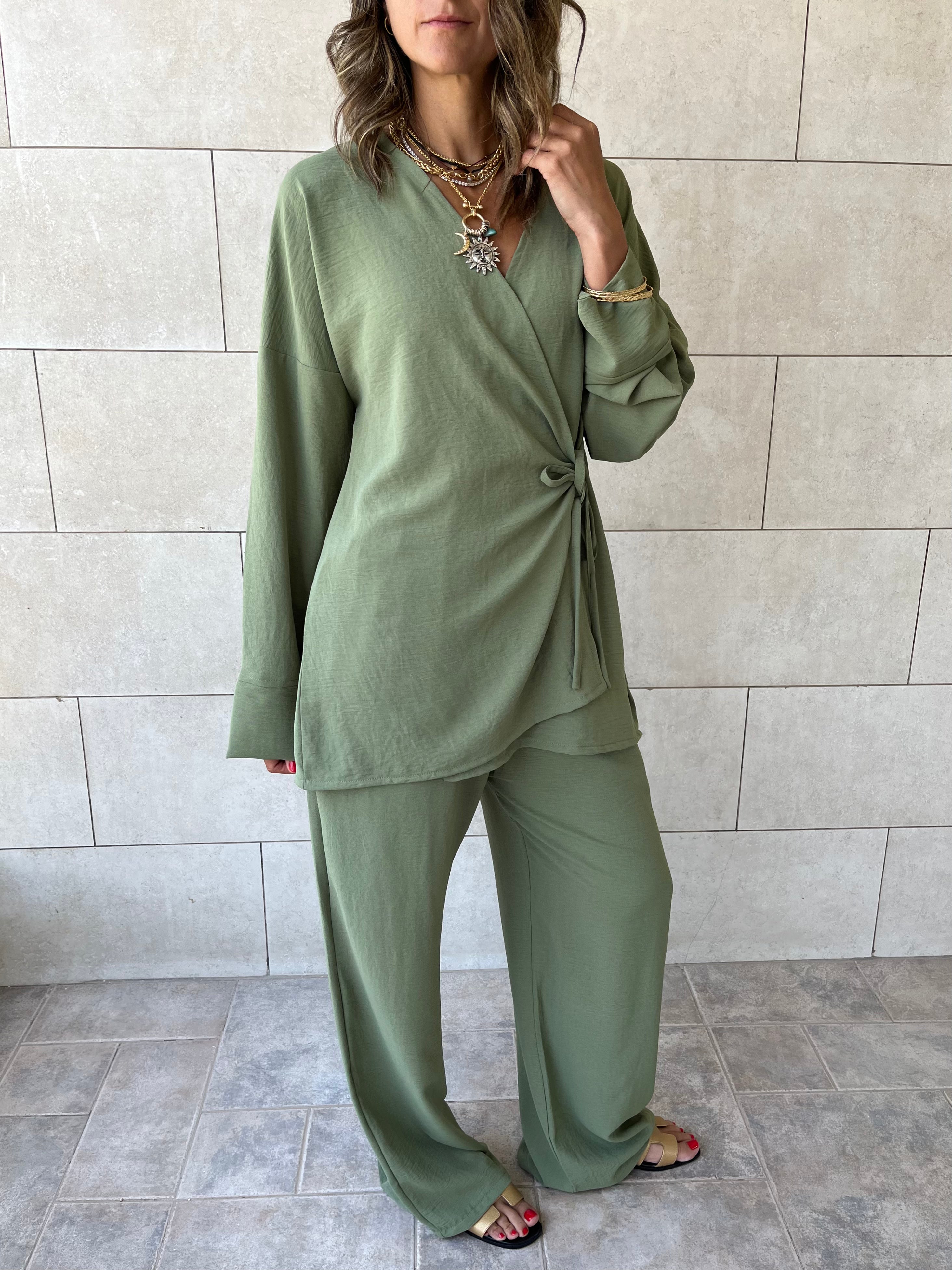 Olive Wrap Around Flowy Set
