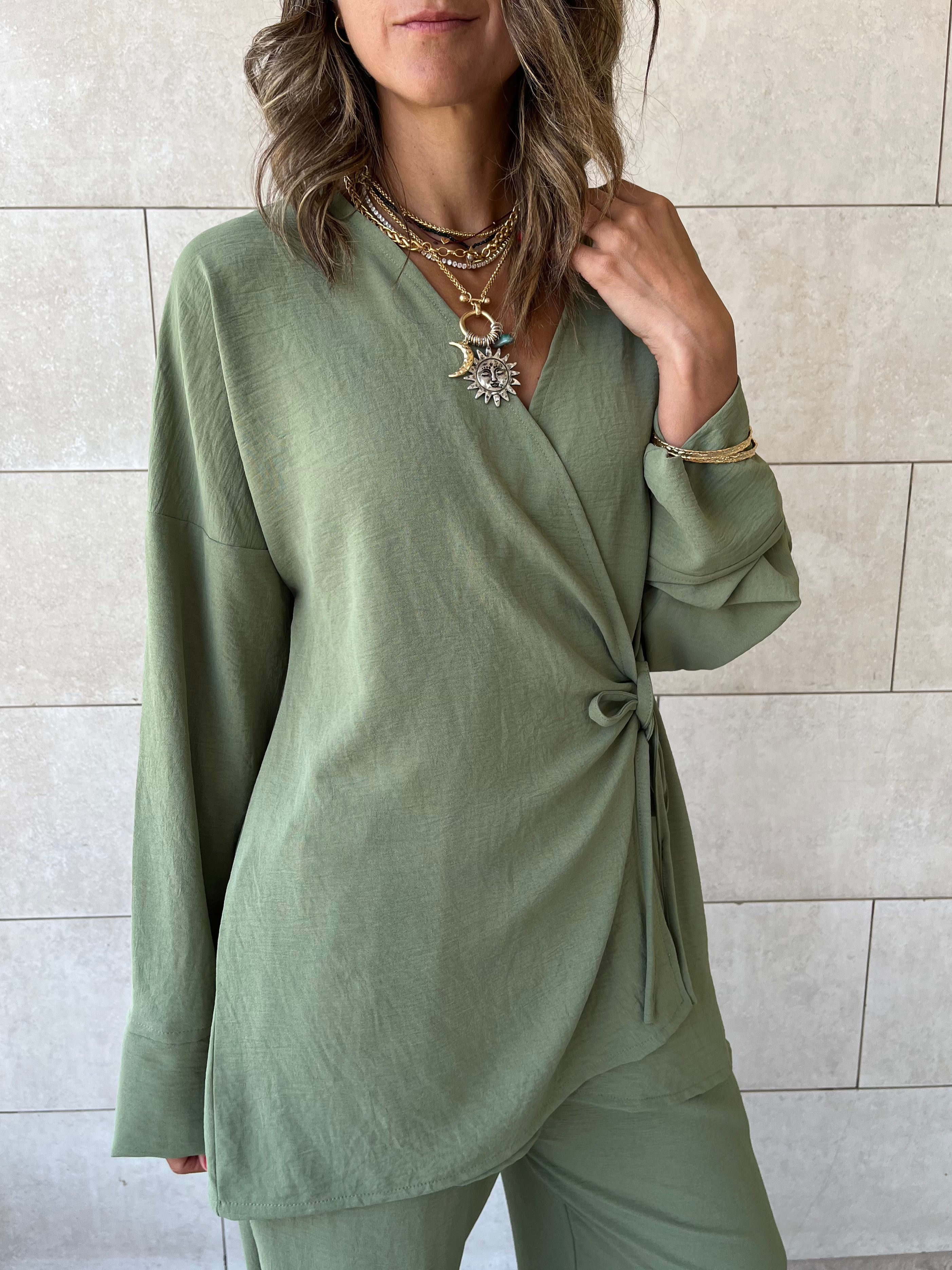 Olive Wrap Around Flowy Set