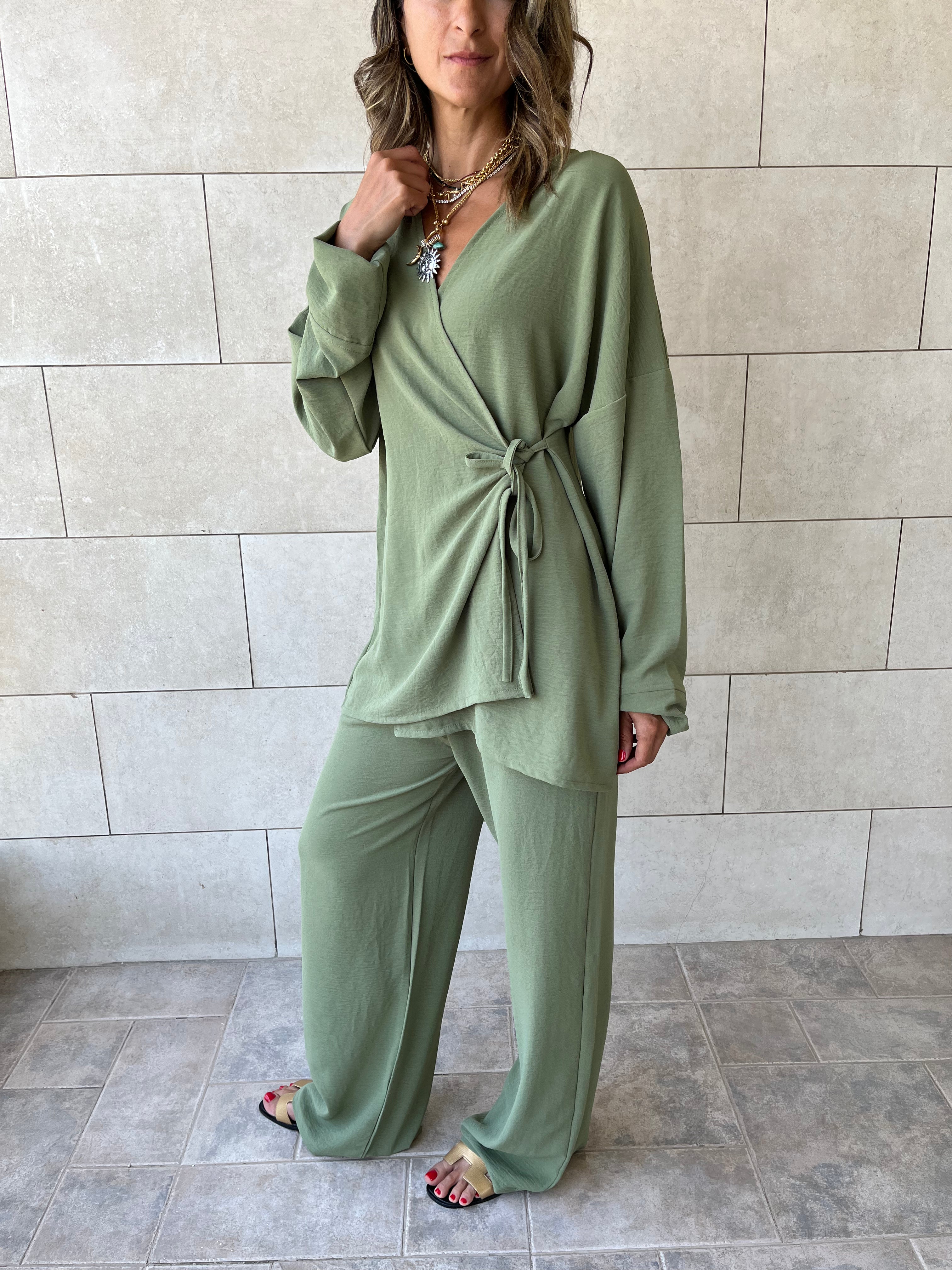 Olive Wrap Around Flowy Set