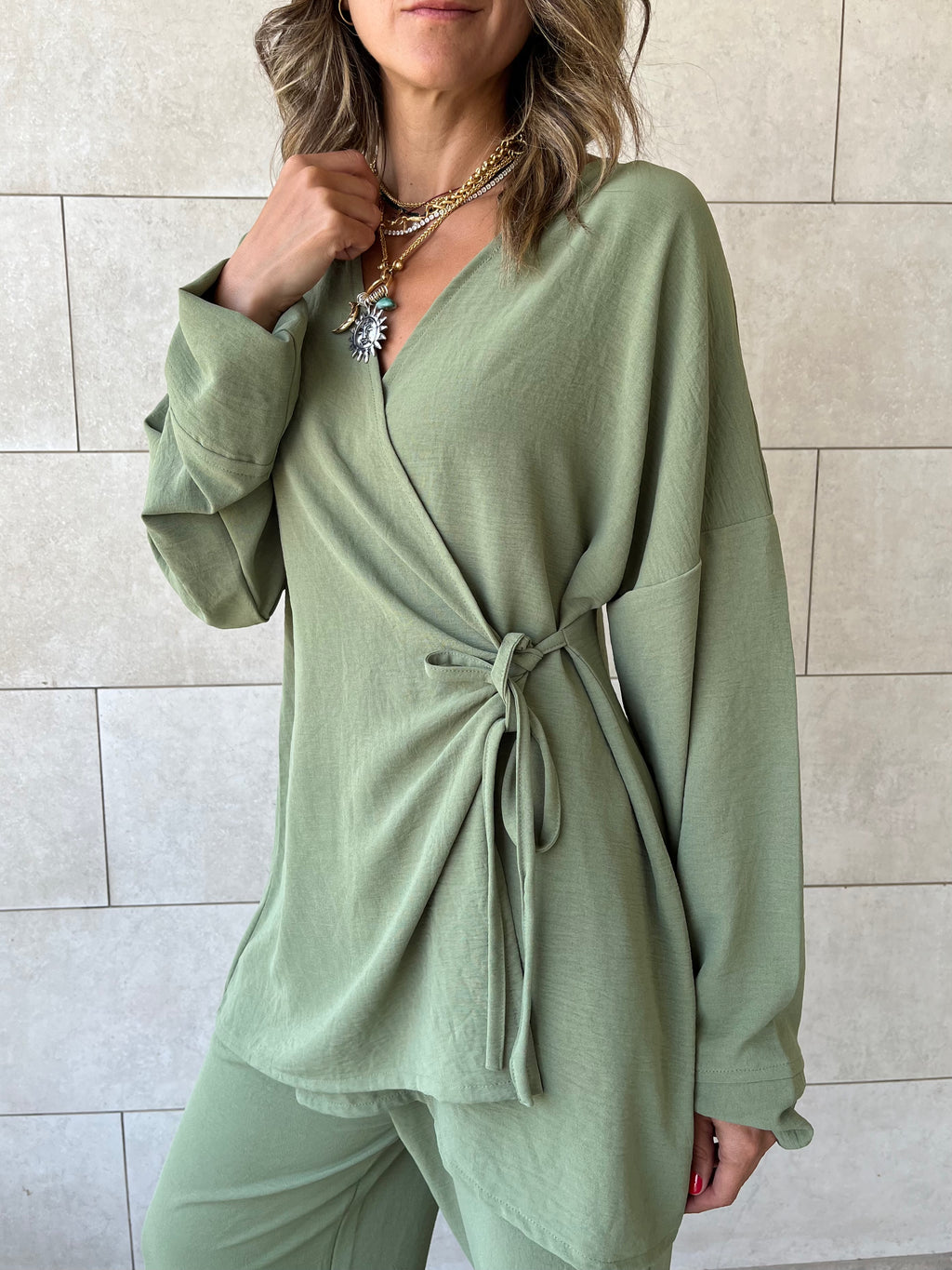 Olive Wrap Around Flowy Set