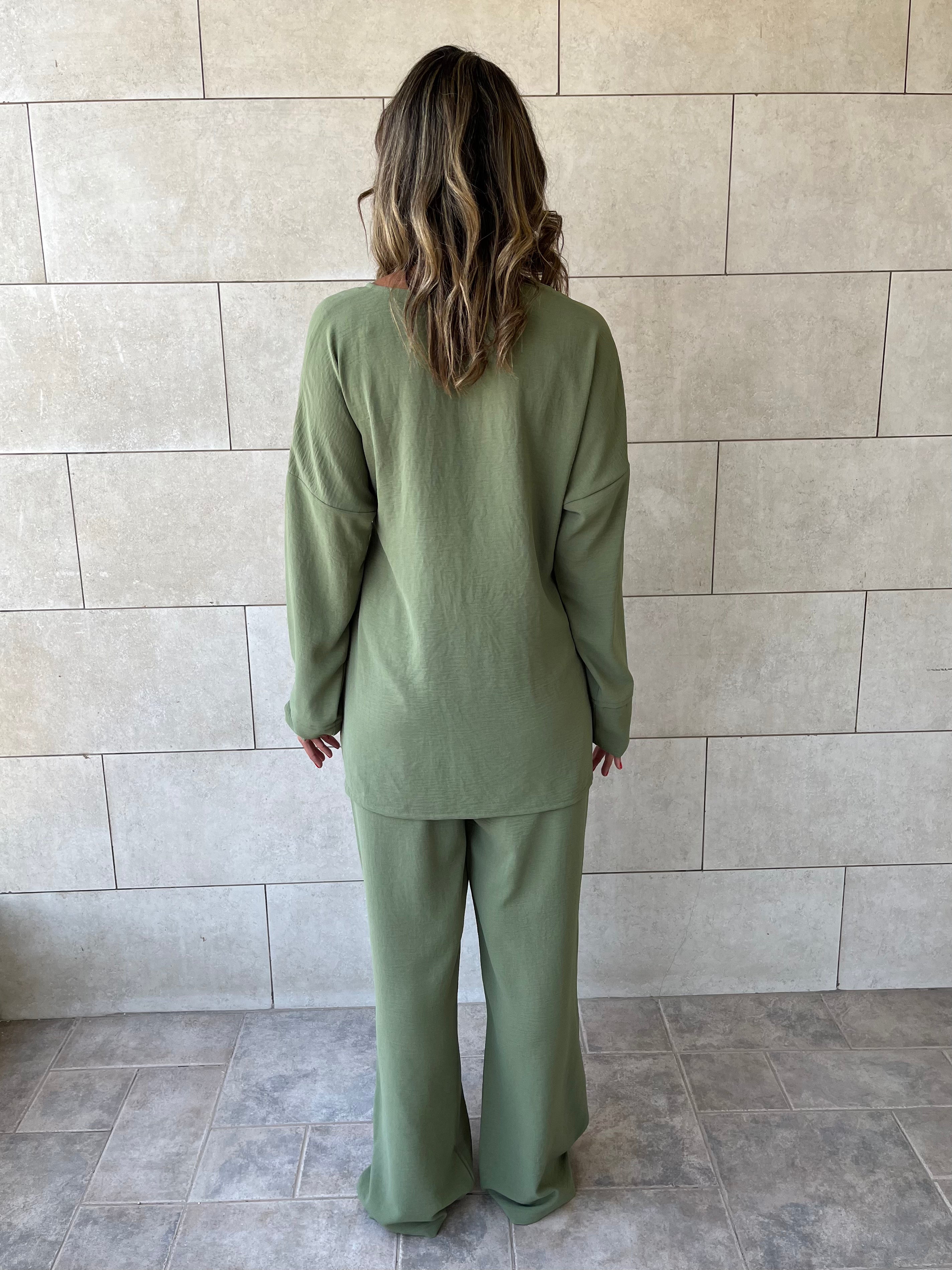 Olive Wrap Around Flowy Set