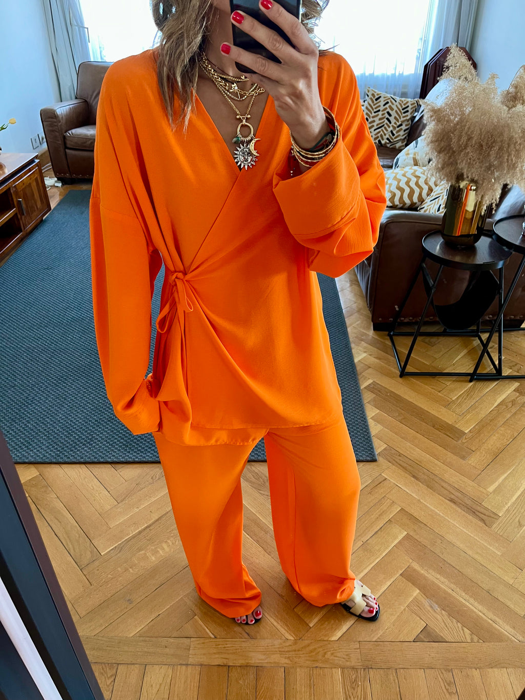 Orange Wrap Around Flowy Set