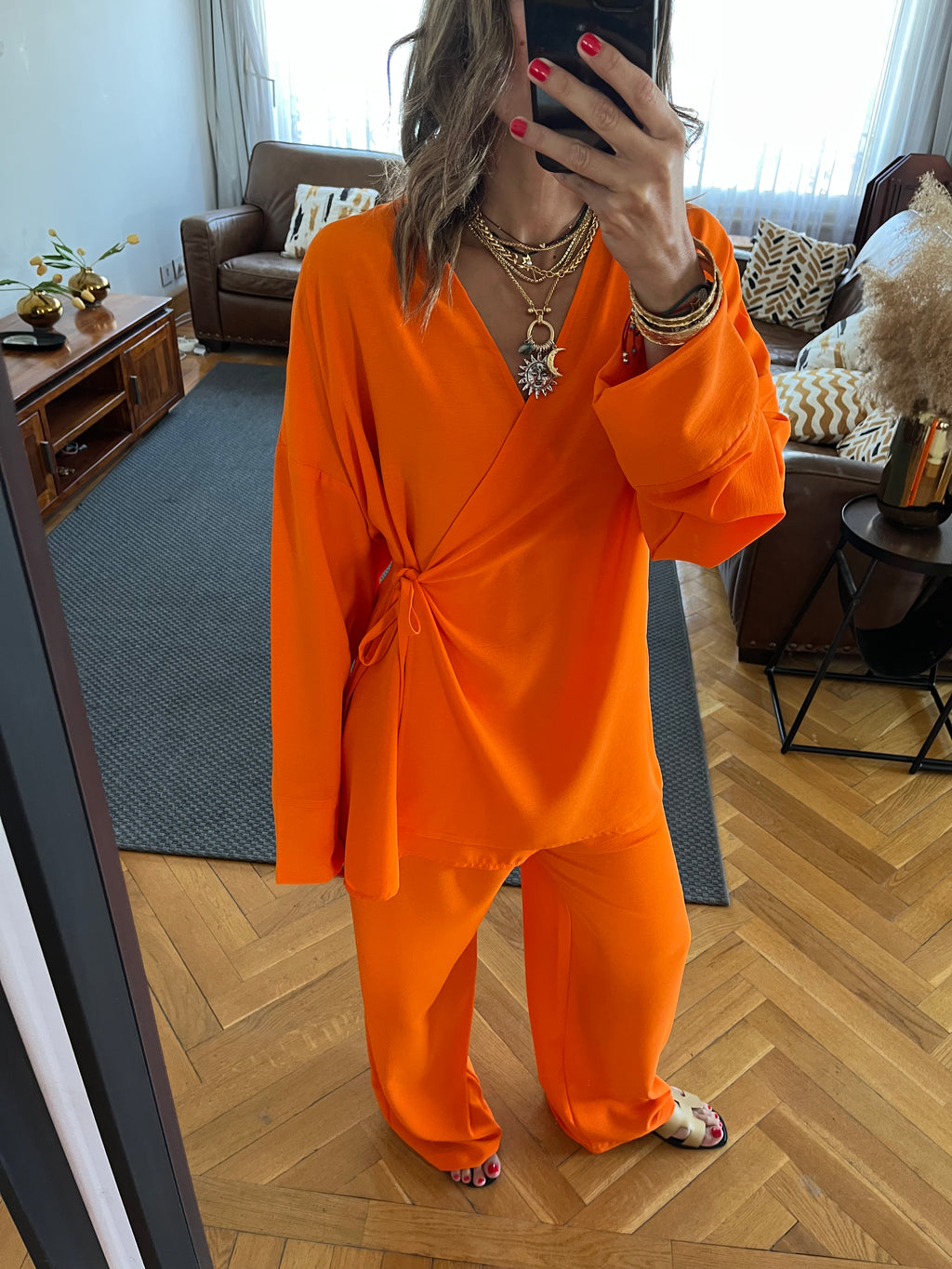 Orange Wrap Around Flowy Set