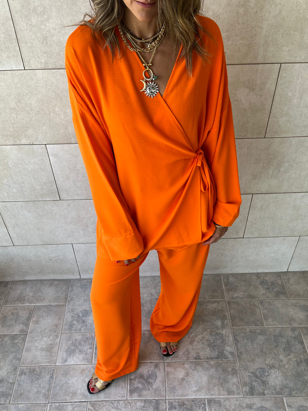 Orange Wrap Around Flowy Set