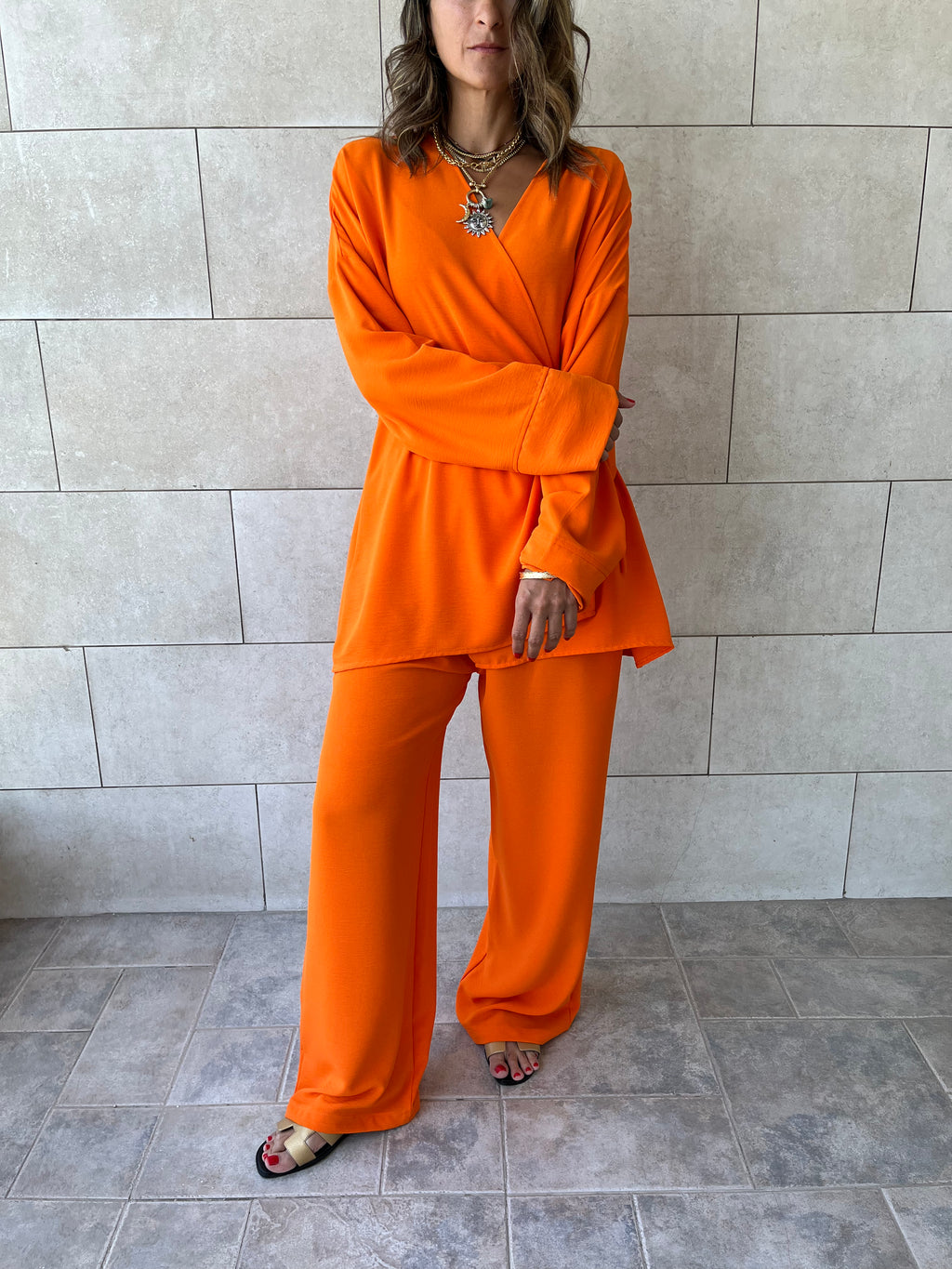 Orange Wrap Around Flowy Set