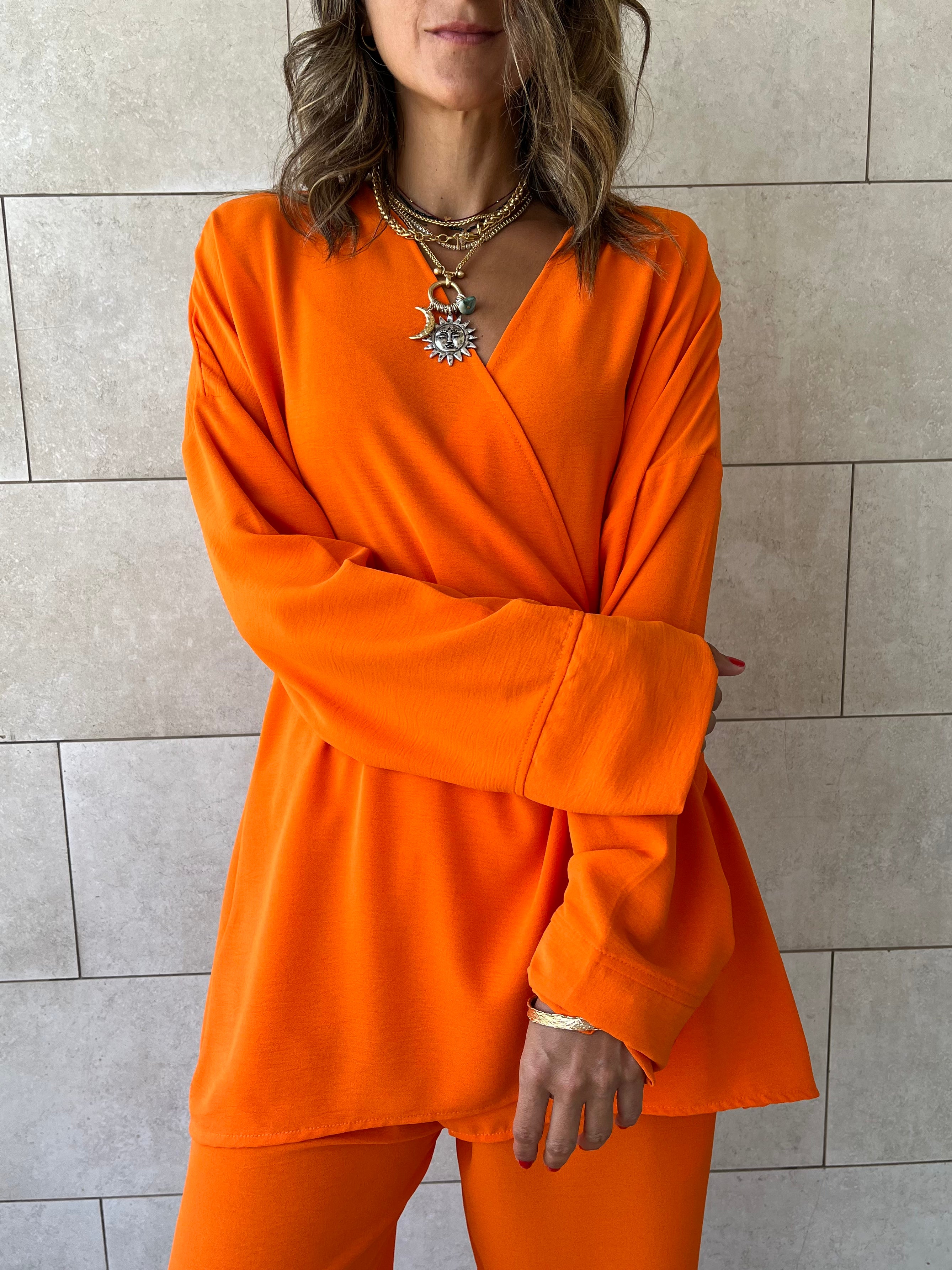Orange Wrap Around Flowy Set