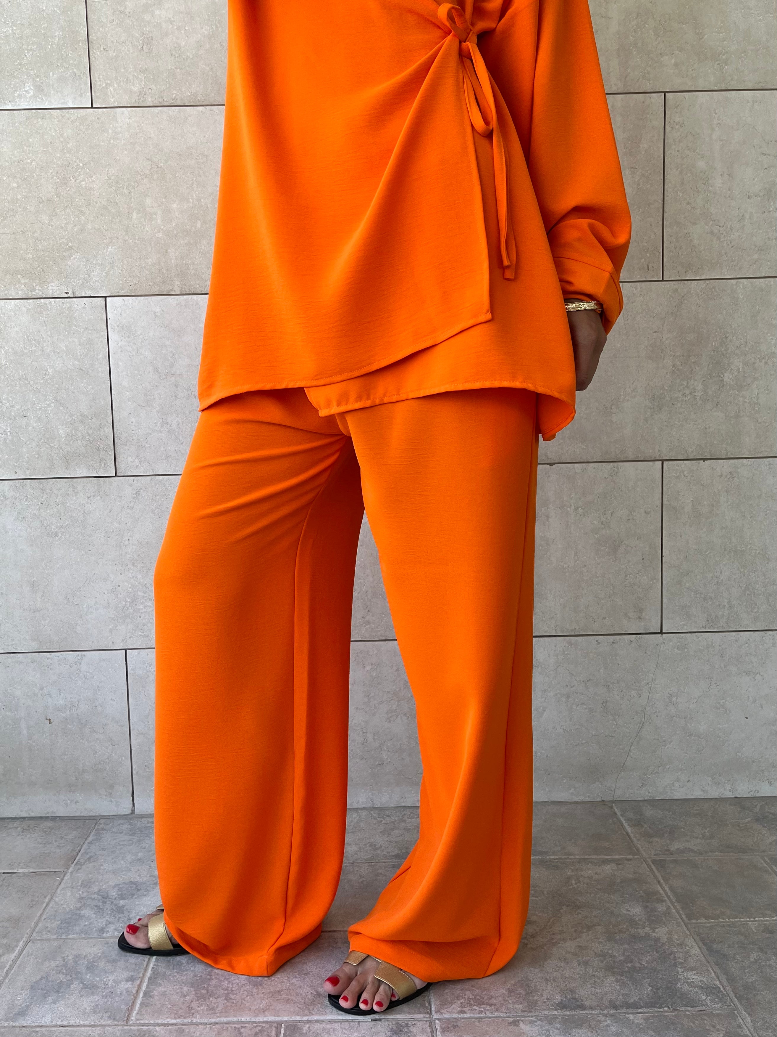 Orange Wrap Around Flowy Set