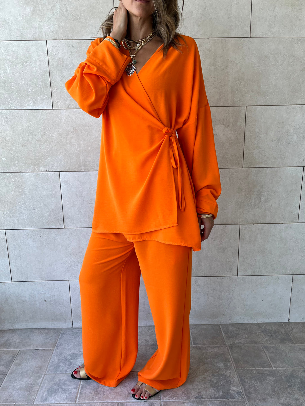 Orange Wrap Around Flowy Set