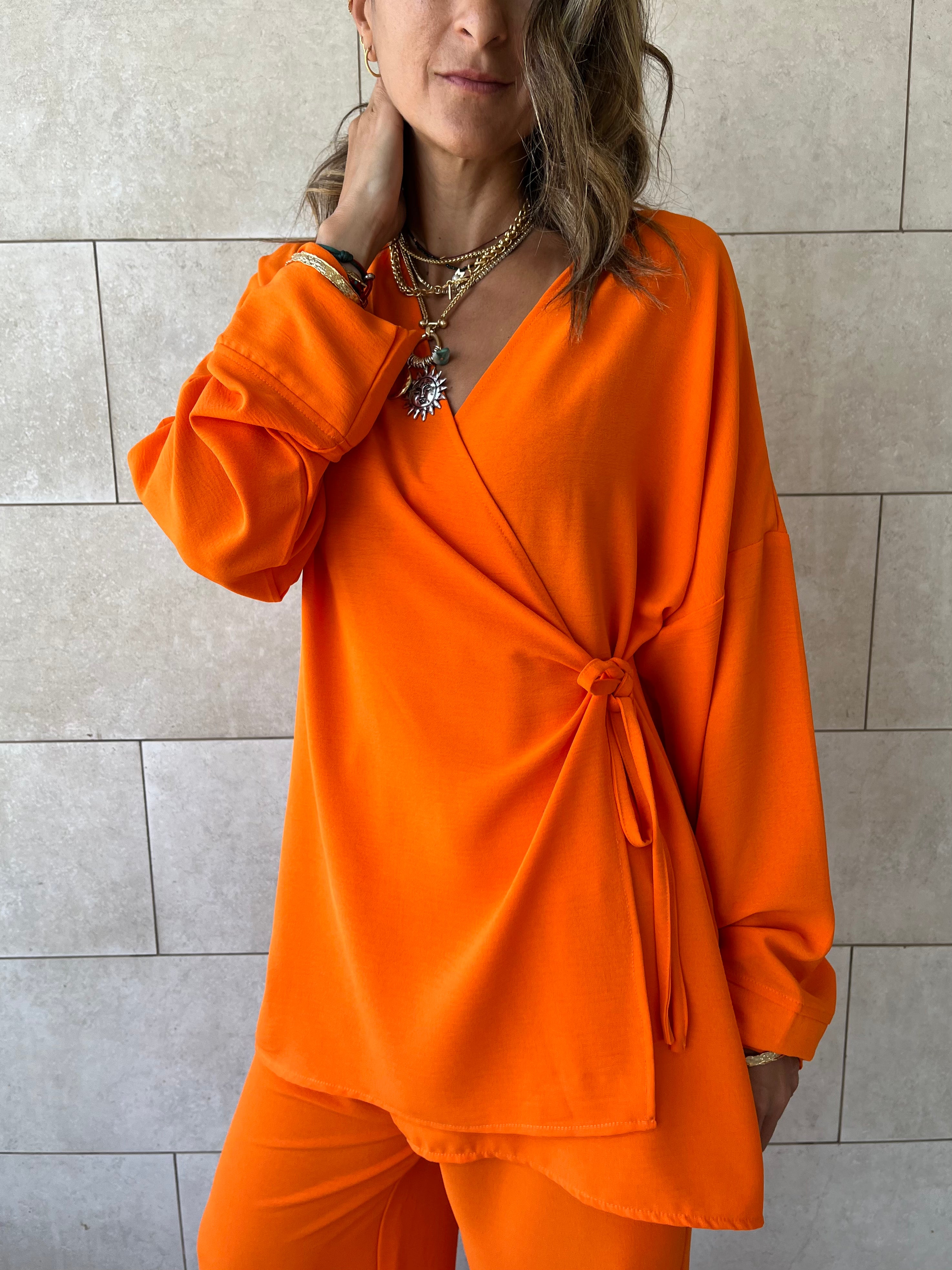 Orange Wrap Around Flowy Set