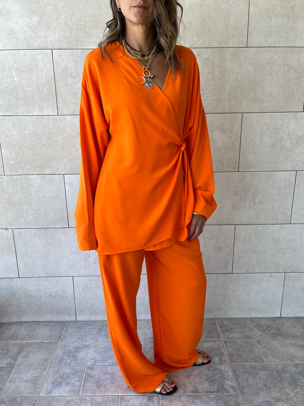 Orange Wrap Around Flowy Set
