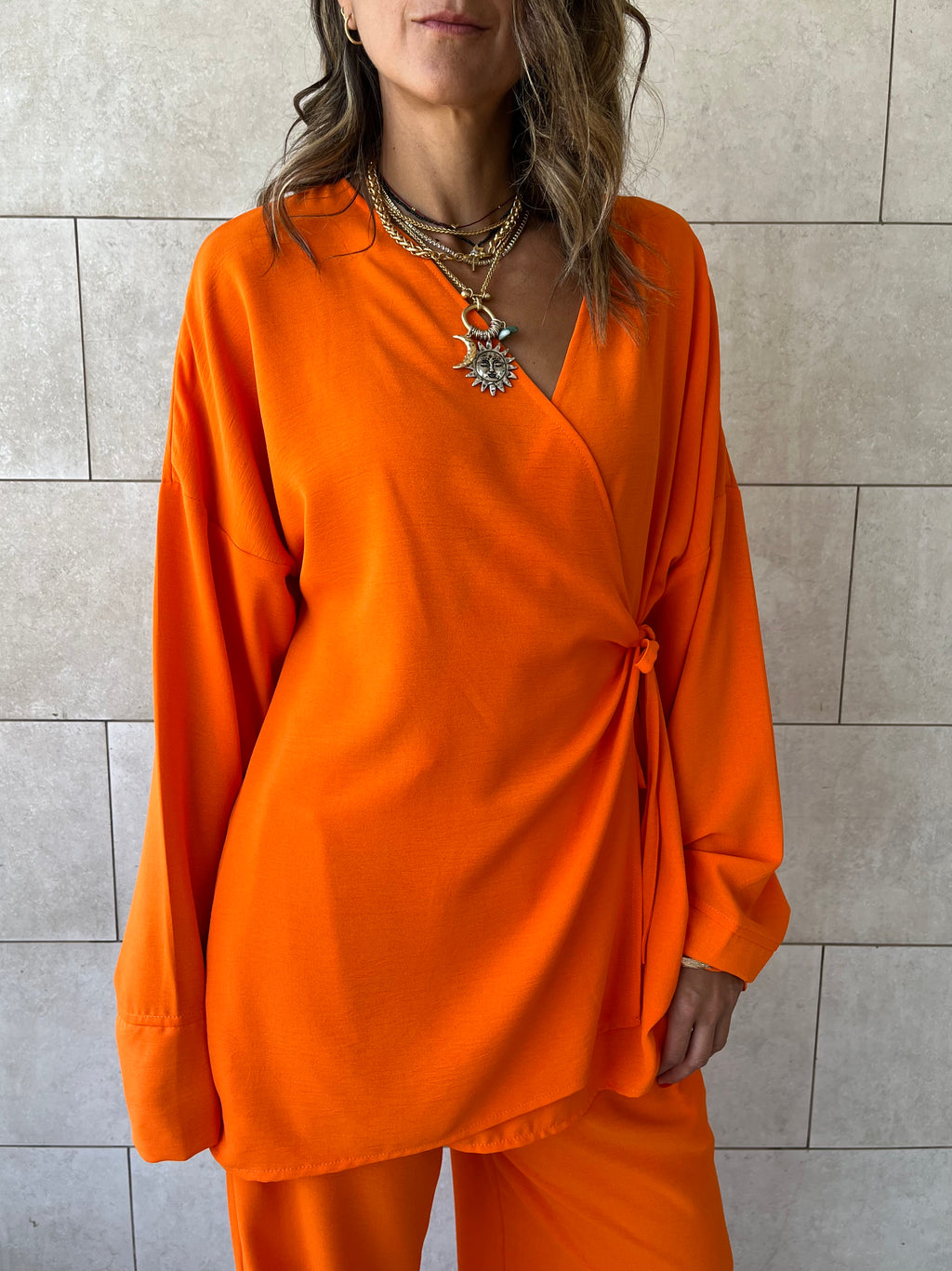 Orange Wrap Around Flowy Set