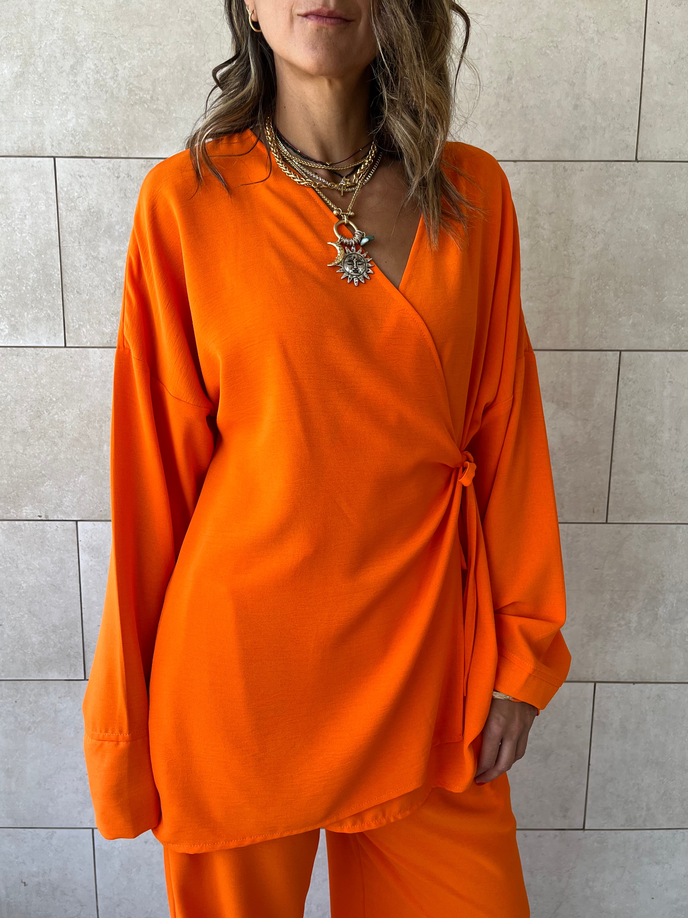 Orange Wrap Around Flowy Set