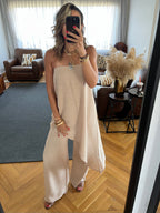 Beige Strapless Asymmetrical Set
