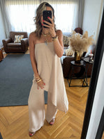 Beige Strapless Asymmetrical Set