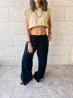 Black Slitted Loose Pants