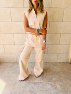 Beige Cargo Cropped Vest