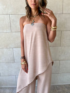 Beige Strapless Asymmetrical Set