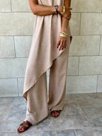 Beige Strapless Asymmetrical Set