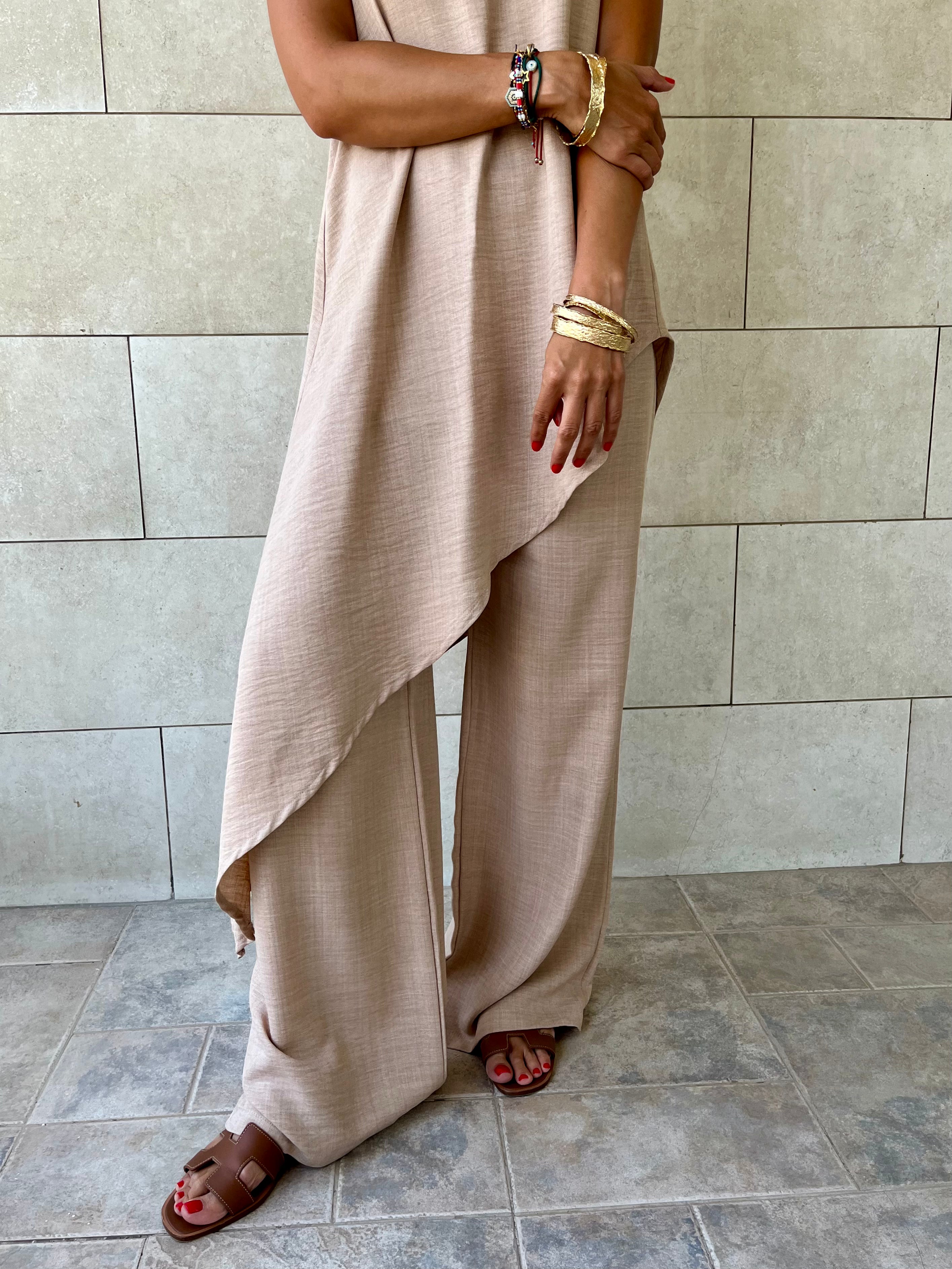 Beige Strapless Asymmetrical Set